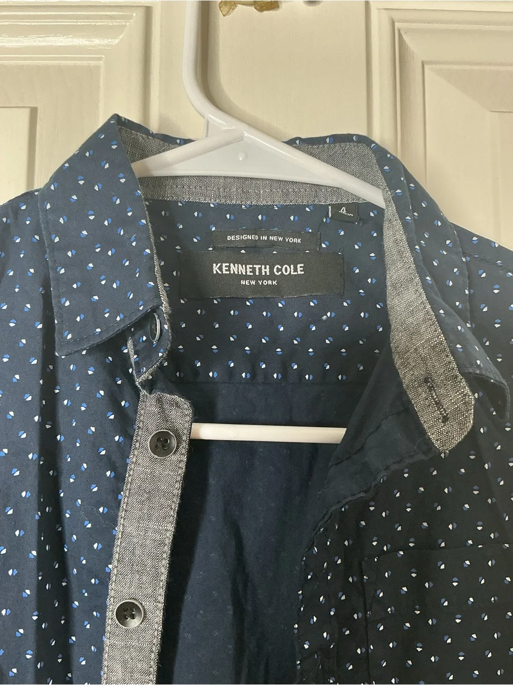 Kenneth Cole Boys' Navy Button-Down with White Dot Print